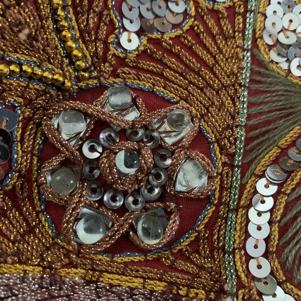 Vtg‎ Thai Burmese Kalaga Elephant Tapestry Embroidered Hand Made Beads Large